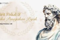 Ilustrasi Spirit Fiskal dan Etika Penegakan Pajak menampilkan sosok bergaya klasik yang melambangkan kebijaksanaan dan keadilan
