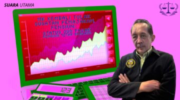 Ilustrasi berita mengenai keputusan Mahkamah Konstitusi (MK) yang menolak gugatan pemajakan pensiun, dengan grafik yang menggambarkan fluktuasi angka sebagai simbol dari stabilitas dan ketegasan hukum terkait pajak pensiun.