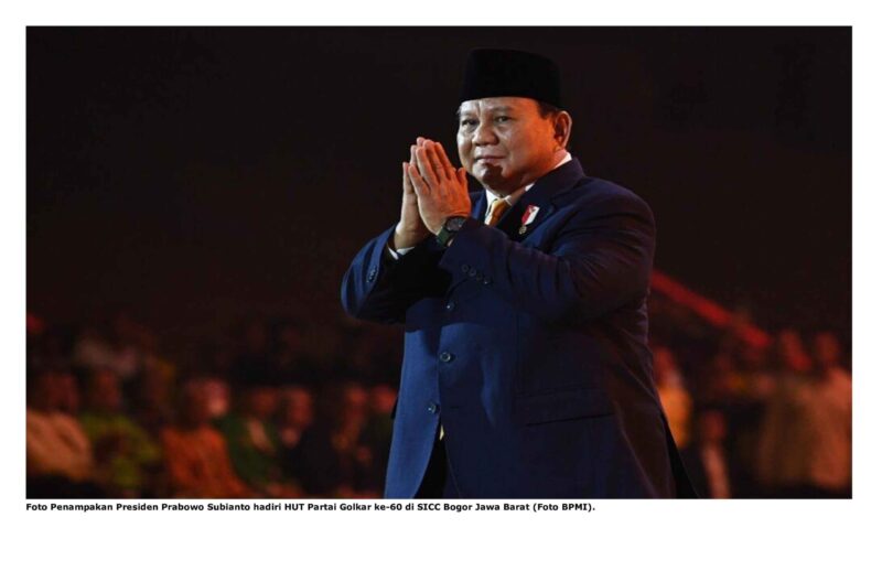 Foto Penampakan Presiden Prabowo Subianto hadiri HUT Partai Golkar ke-60 di SICC Bogor Jawa Barat (Foto BPMI).