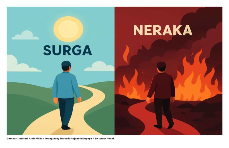 Gambar Ilustrasi Arah Pilihan Orang yang berbeda tujuan hidupnya - By tonny rivani.