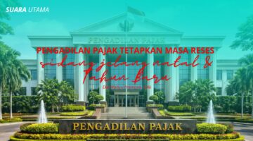 Ilustrasi Gedung Pengadilan Pajak Republik Indonesia tampak dari sisi depan dengan suasana halaman yang tertata dan bendera Merah Putih berkibar.
