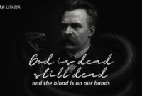 ilustrasi Friedrich Nietzsche yang dililit ular dengan nuansa gelap, menggambarkan pergulatan filosofisnya