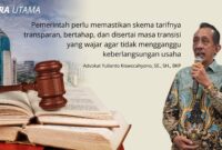 Advokat Yulianto Kiswocahyono, SE., SH., BKP, konsultan pajak sekaligus Ketua Komite Fiskal dan Moneter KADIN Jawa Timur, menyampaikan pandangannya terkait arah kebijakan fiskal pemerintah menuju 2026, khususnya mengenai pentingnya transparansi skema tarif dan masa transisi agar tidak mengganggu keberlangsungan dunia usaha.