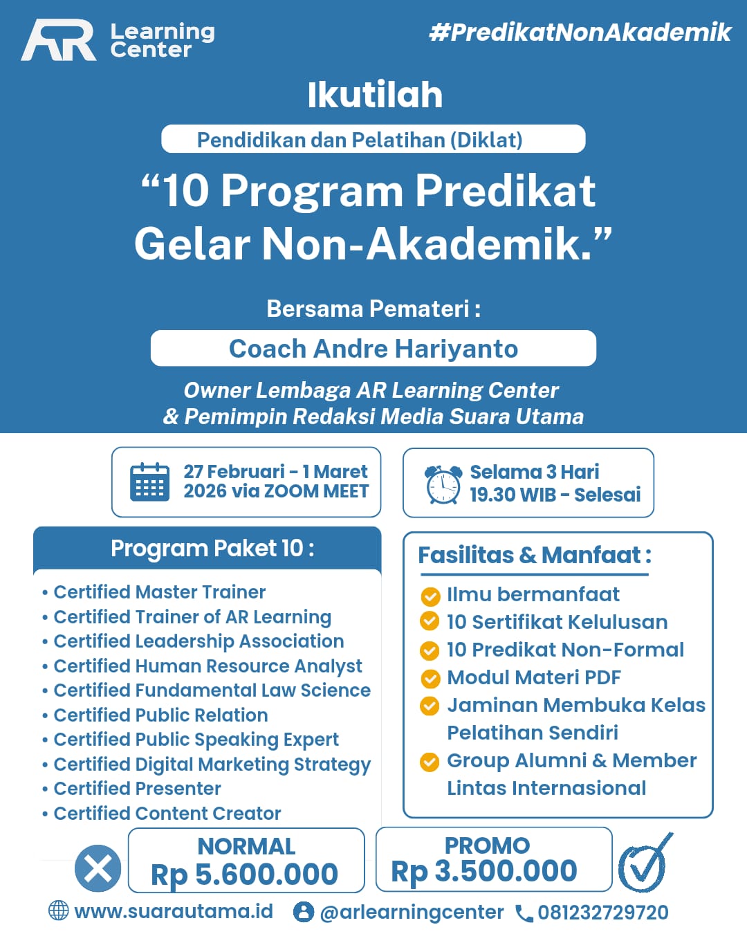 FOTO: Diklat 10 Program Predikat Non-Akademik Digelar AR Learning Center, Cetak SDM Profesional dan Kompeten (Andre Hariyanto/SUARA UTAMA)