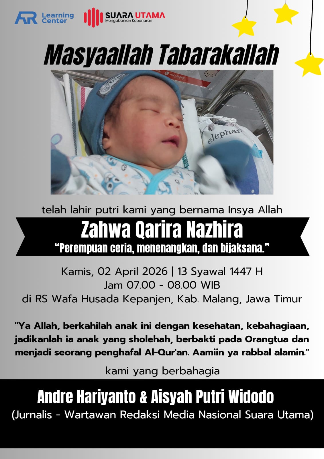 FOTO: Lahir dengan Selamat, Zahwa Qarira Nazhira Jadi Anugerah Indah Keluarga Andre Hariyanto (Aisyah Putri Widodo/SUARA UTAMA)