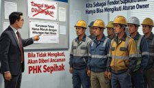 Foto ilustrasi pekerja dipaksa masuk dihari libur/tanggal merah. bila tidak mengikuti aturan perusahan amcaman PHK.