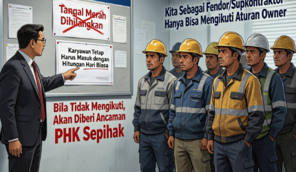 Foto ilustrasi pekerja dipaksa masuk dihari libur/tanggal merah. bila tidak mengikuti aturan perusahan amcaman PHK.