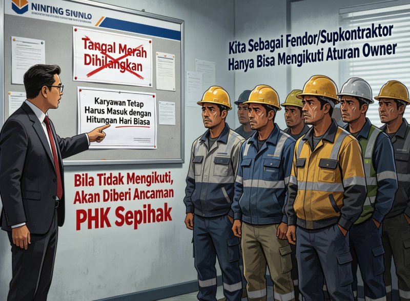 Foto ilustrasi pekerja dipaksa masuk dihari libur/tanggal merah. bila tidak mengikuti aturan perusahan amcaman PHK.
