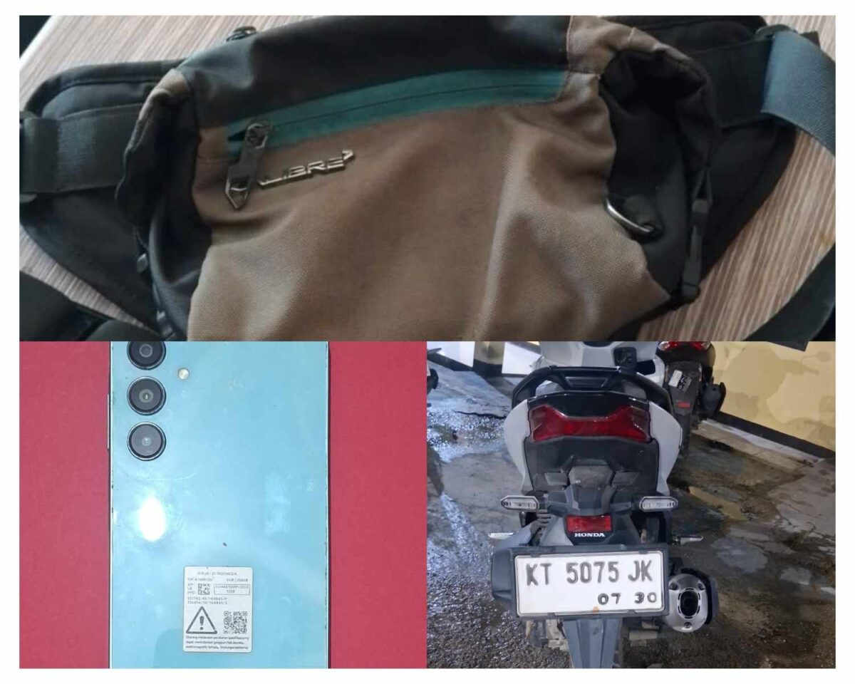 foto barang bukti(BB), 1 unit sepeda motor, hp, tas slempang