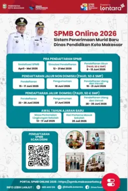 SPMB Kota Makassar 2026 Dibuka Mulai 8 Juni, Pendaftaran Murid Baru PAUD, SD, dan SMP Dilaksanakan Secara Online