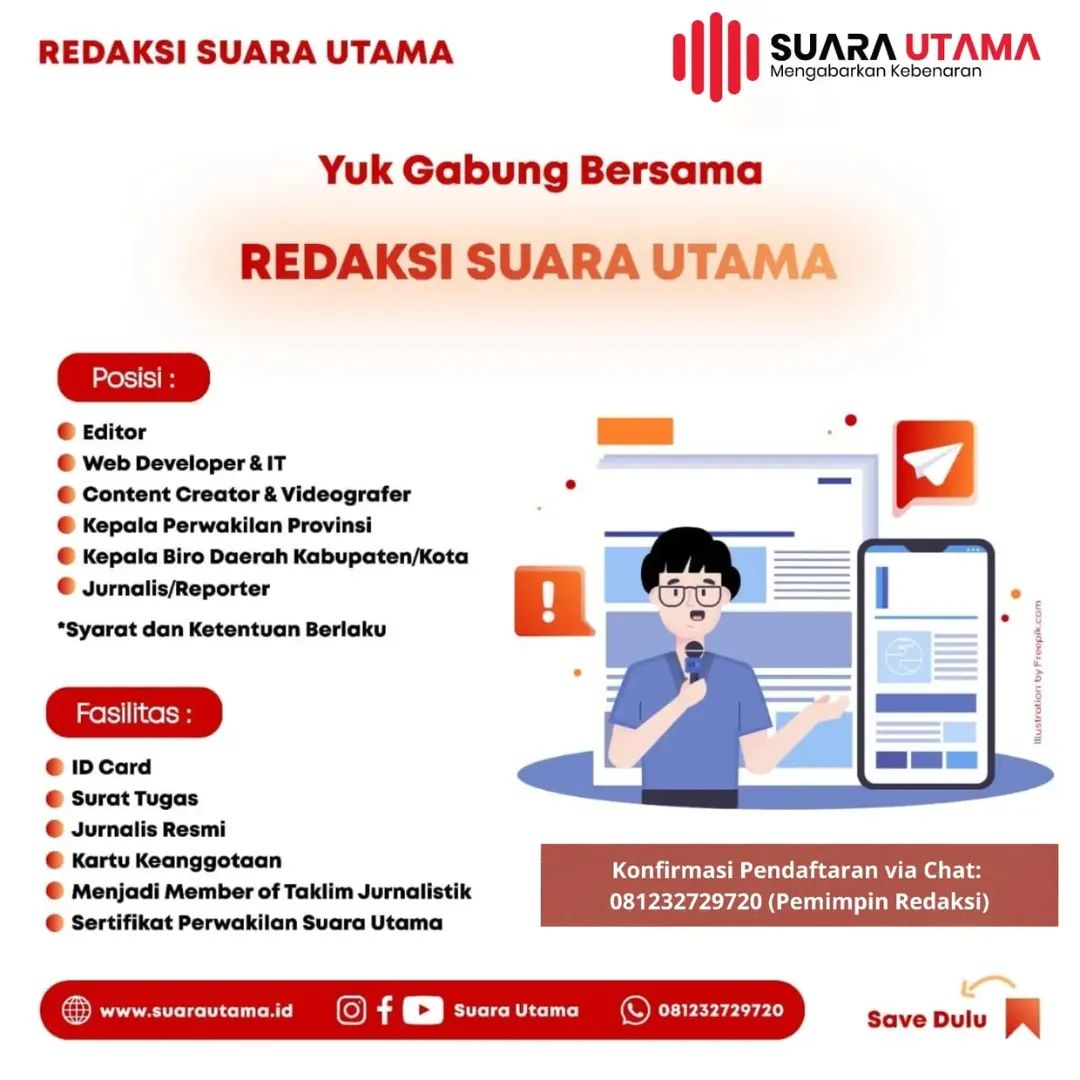 Gambar: Suara Utama Buka Rekrutmen Nasional dan Internasional 2026, Kesempatan Berkarier sebagai Jurnalis, Editor, hingga Web Developer (Dok.Pribadi/SUARA UTAMA)