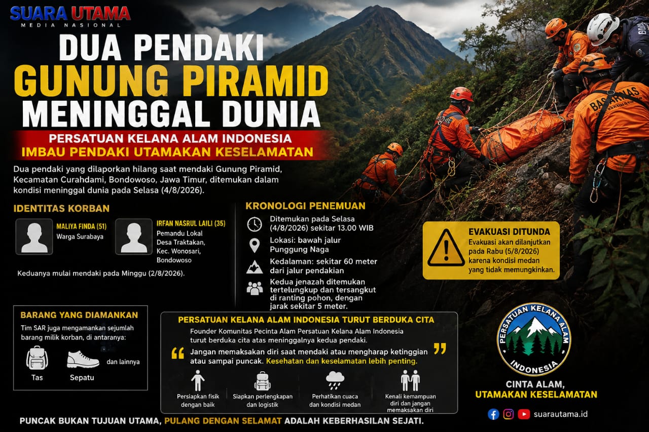 FOTO; Dua Pendaki Gunung Piramid Bondowoso Ditemukan Meninggal Dunia, Persatuan Kelana Alam Indonesia Imbau Pendaki Utamakan Keselamatan (Andre Hariyanto/SUARA UTAMA)
