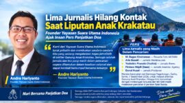 FOTO: Lima Jurnalis Hilang Kontak Saat Liputan Anak Gunung Krakatau, Founder Yayasan Suara Utama Indonesia Andre Hariyanto Ajak Insan Pers Panjatkan Doa (Andre Hariyanto/SUARA UTAMA)