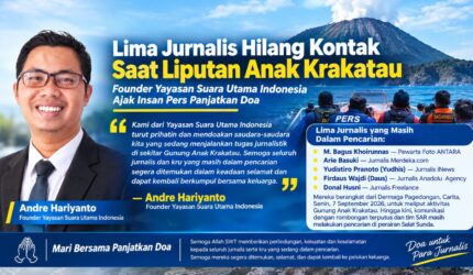 FOTO: Lima Jurnalis Hilang Kontak Saat Liputan Anak Gunung Krakatau, Founder Yayasan Suara Utama Indonesia Andre Hariyanto Ajak Insan Pers Panjatkan Doa (Andre Hariyanto/SUARA UTAMA)